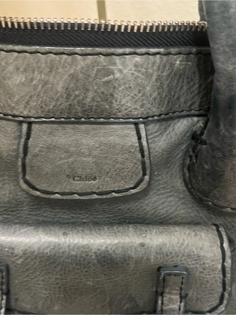 Chloe Large Distressed Black/Gray Leather Satchel